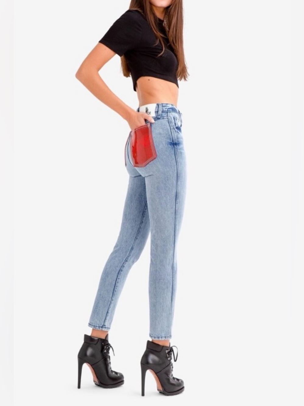 Jordache Red PVC Pocket Vintage Slim Crop Jeans